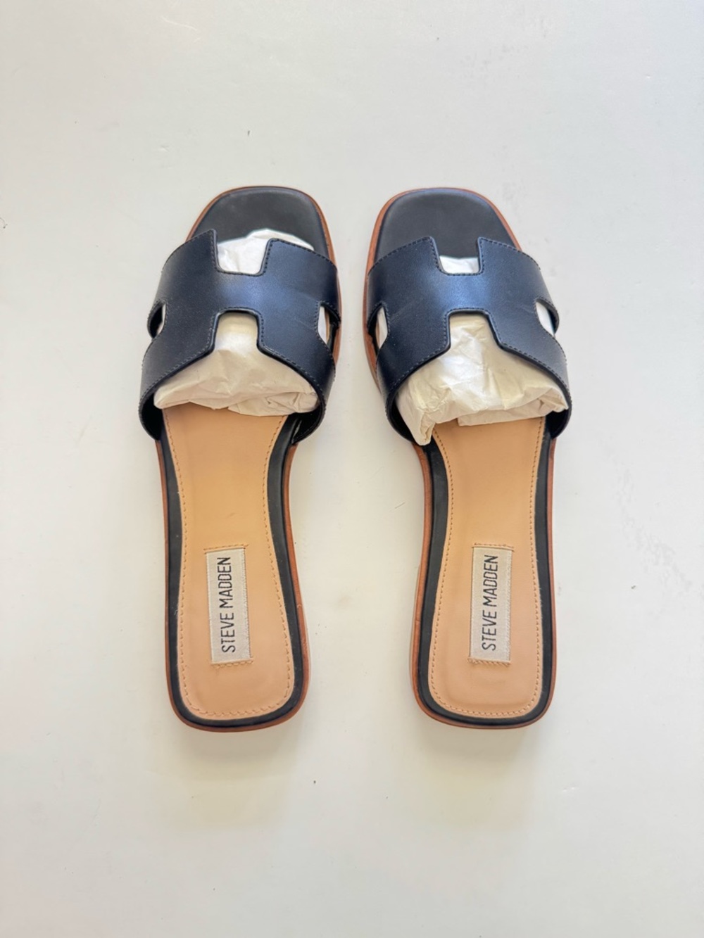 Steve Madden Hadyn Leather Black Slide Sandals size 8